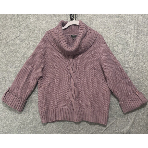 Talbots Wool Alpaca Blend Cowl Neck Sweater Sz XLP Purple Chunky Cable Knit - Picture 4 of 9